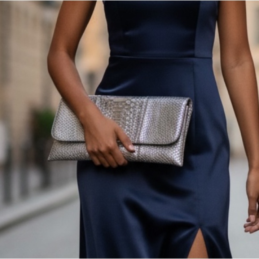 Silver Faux Snake Skin Clutch - Urban Expressions brand